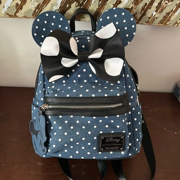 Disney LoungeFly | Minnie Mouse Demin Polka Dot NWOT - Picture 1 of 9